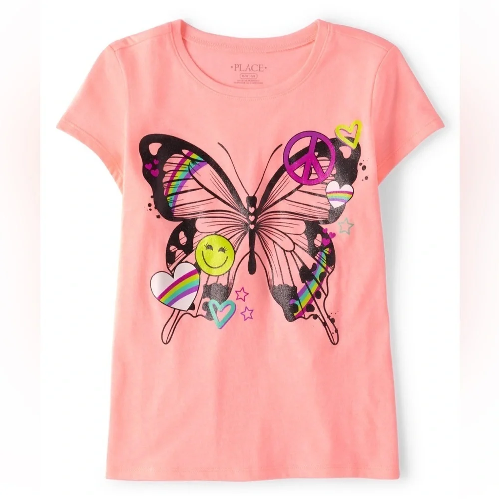 Girls Butterfly Graphic Tee - pink abalone neo